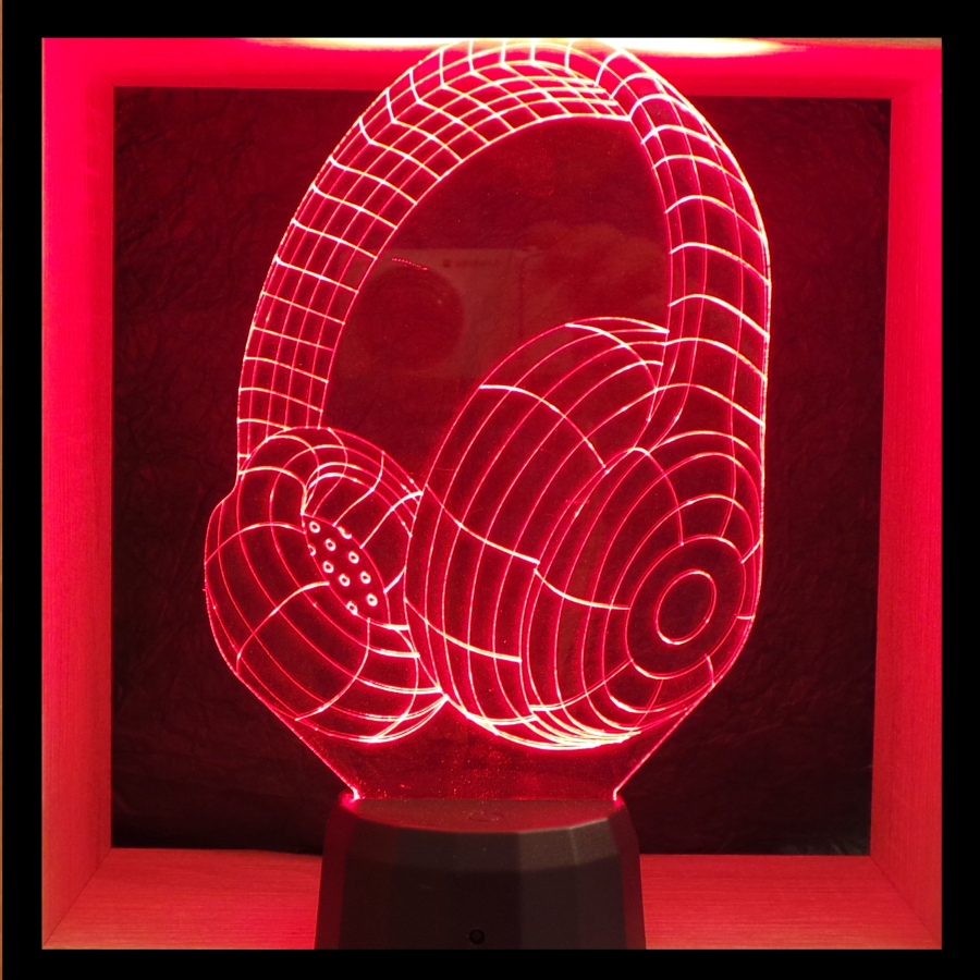 Piros fülhallgató mintás 3d illúzió lámpa - egyedi ajándékok boltja - Love and Lights