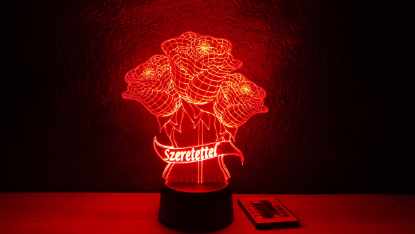 rózsacsokor mintás 3D illúzió lámpa - kérhető felirattal - egyedi ajándékötlet anyáknak