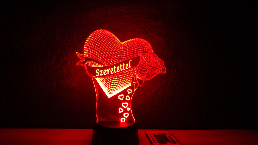 Szív alakú 3D illúzió lámpa - egyedi felirattal - ajándékötlet nőknek férfiaknak anyukáknak egyaránt